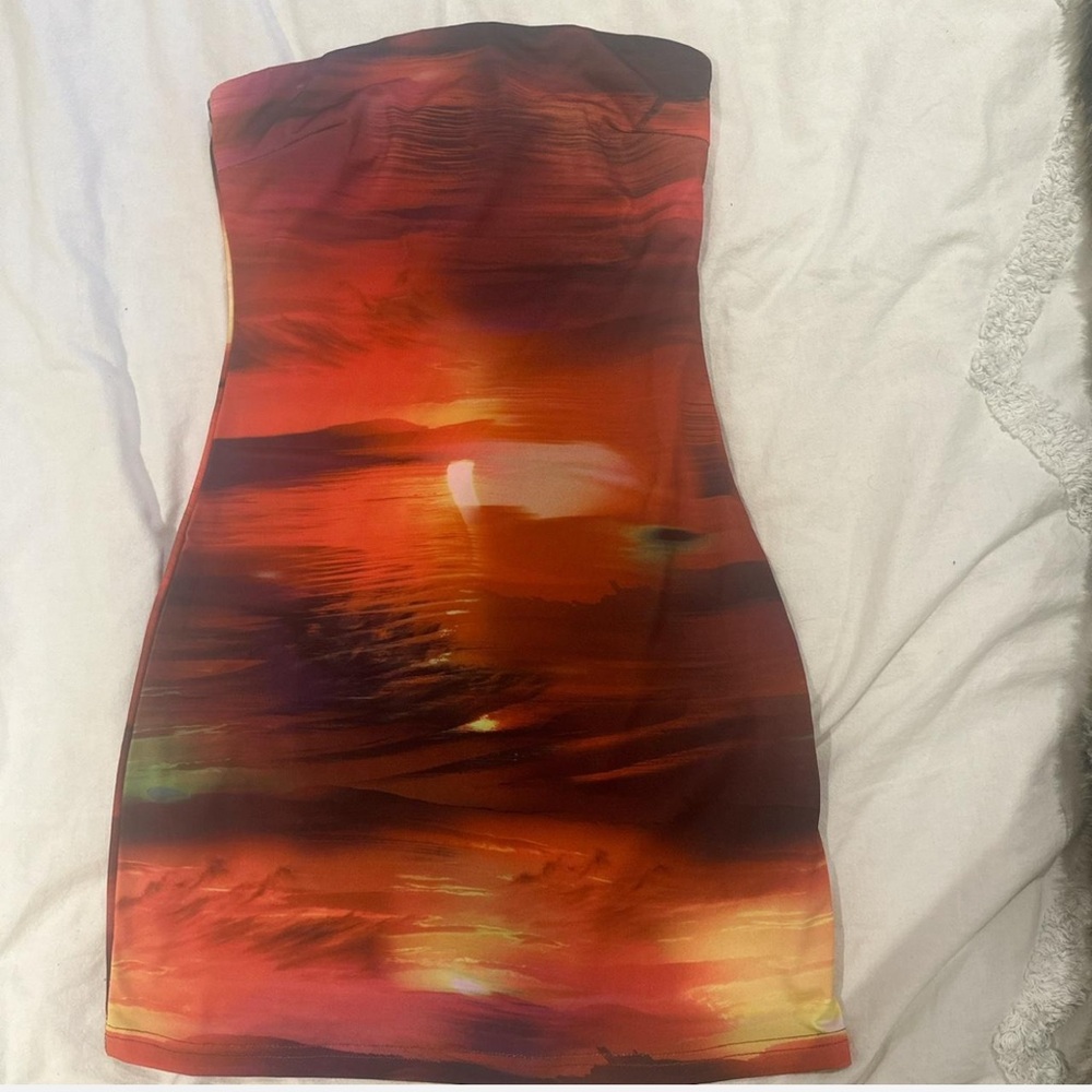 White Fox Boutique Strapless Sunset Dress - Red and Orange